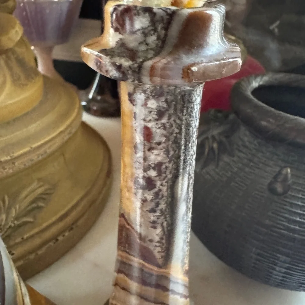 Vintage Caramel Slag Marble Candlestick Holders – Set of 2 - Picture 4 of 7